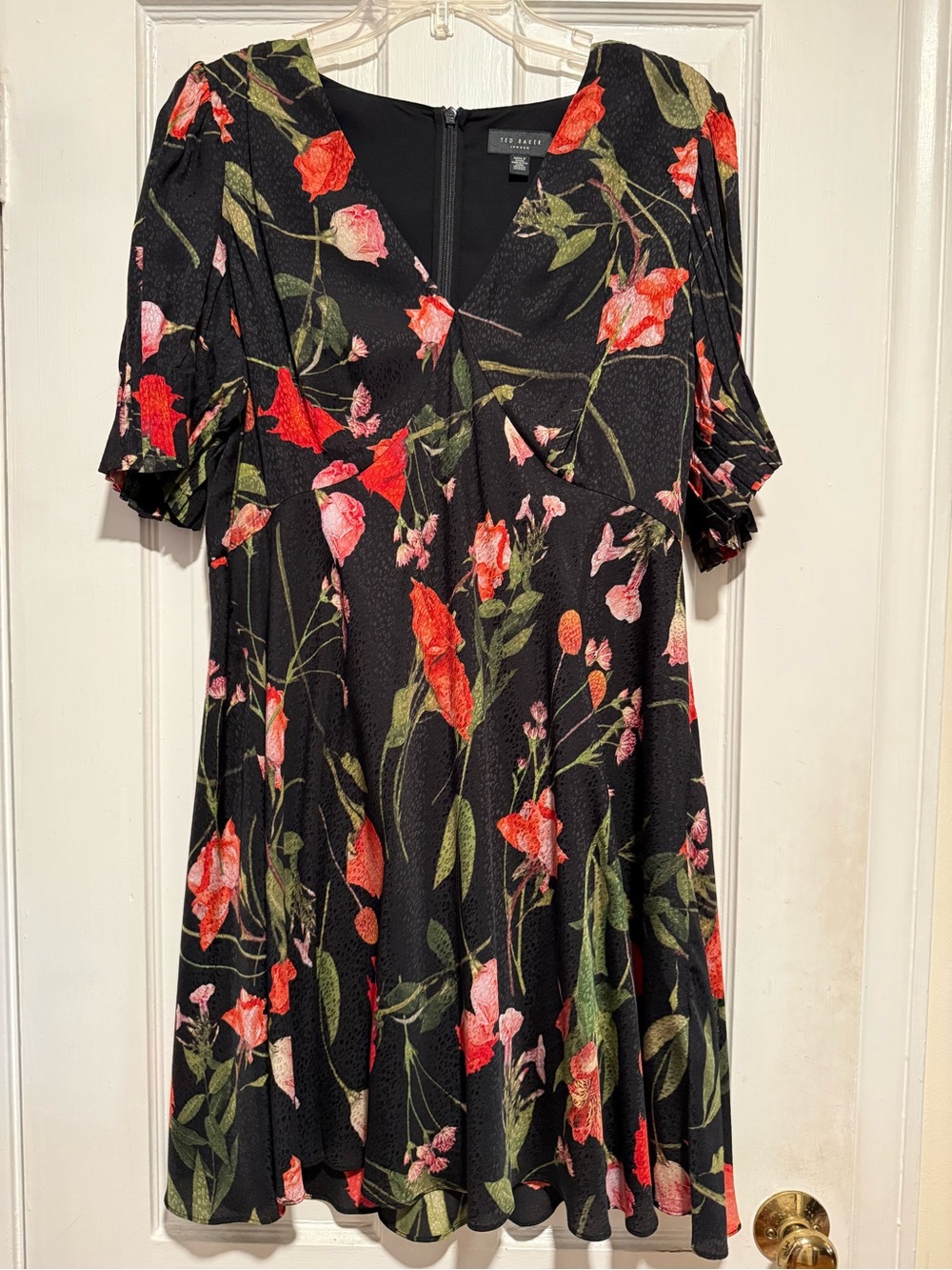 Ted Baker Black Mini Dress with Red & Pink Floral Print